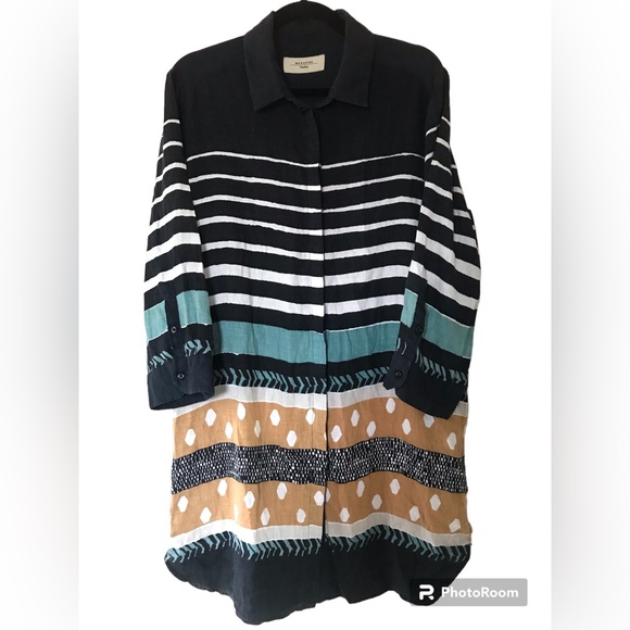 house of weekend max mara Tops - Multicolor And Multi Print Linen Collared Button Down Long Sleeve Shirt